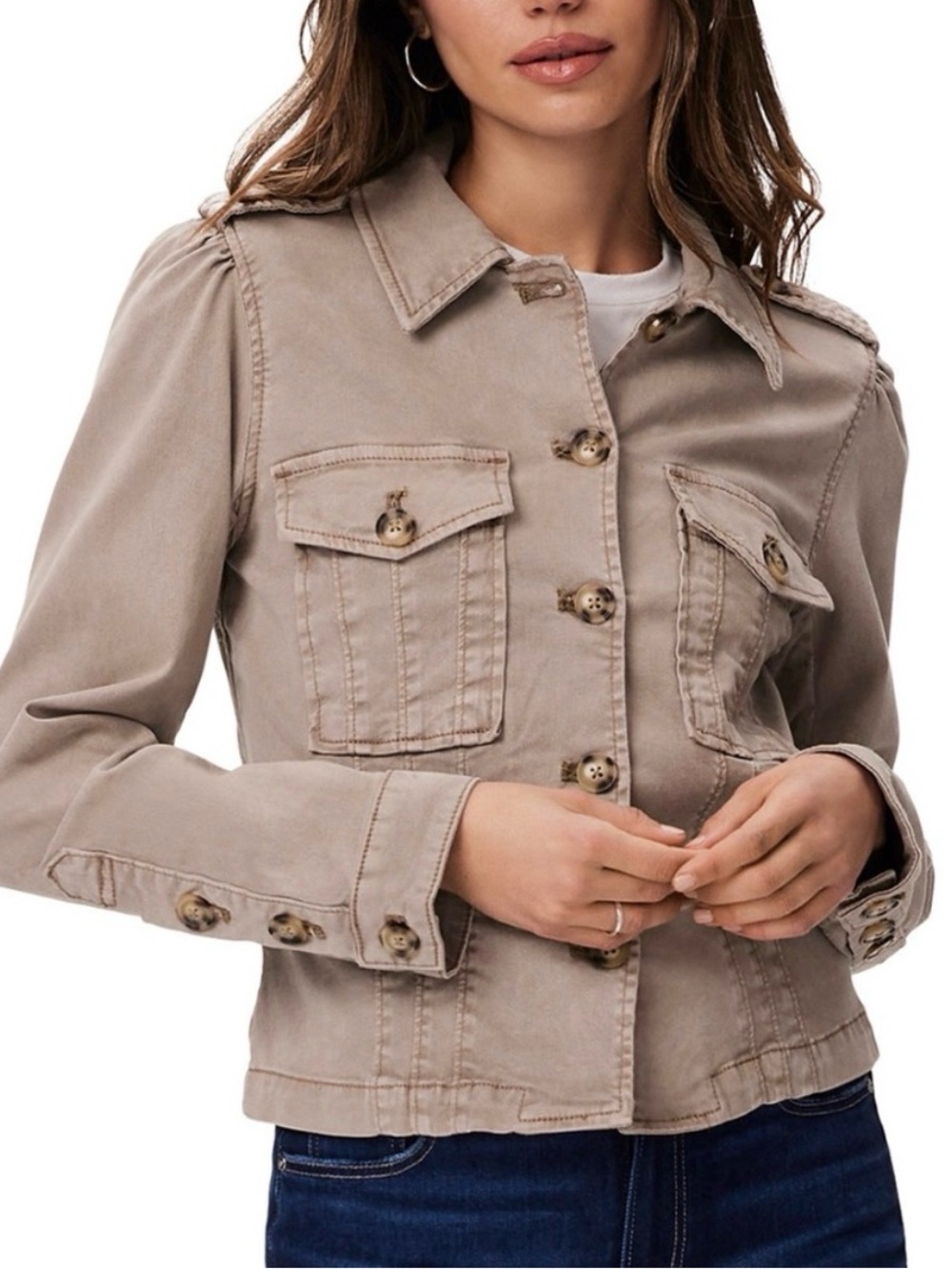 PAIGE Women's Taupe Utility Jean Jacket